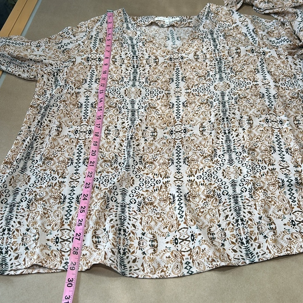 Violet+Claire Tan/Brown Pattered V Neck Tunic Sz 2X - Picture 8 of 11